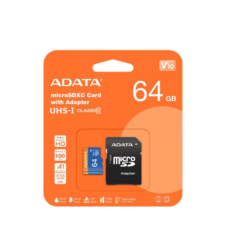 Micro SD ADATA | UHS-I CLASS10 A1(V10)-100M ( 64GB )