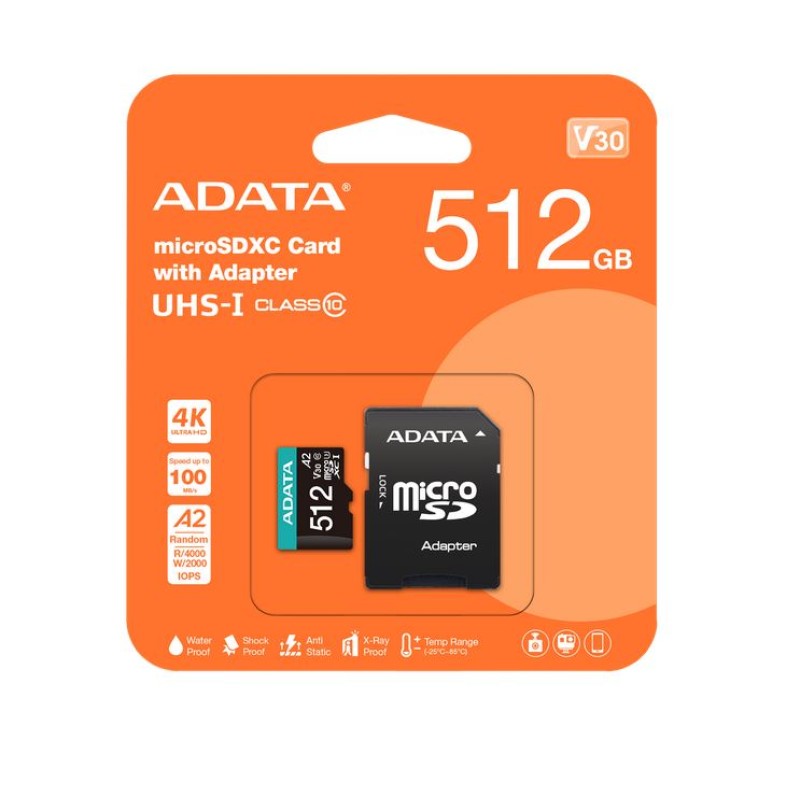 Micro SD ADATA | AUSDX512GUI3V30SA2-RA1 (V30) ( 512GB )