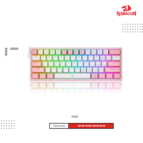 Keyboard Redragon |​ K617-R WP/Fizz Pro White/Pink, Wired Gaming