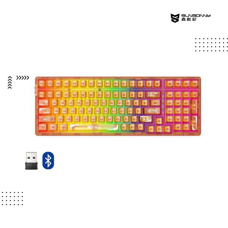 Keyboard SUNSONNY | N-J90 GAMING ( Wireless + Bluetooth )​​ ( Crystal Orange ) Switch : Mahjong Sound