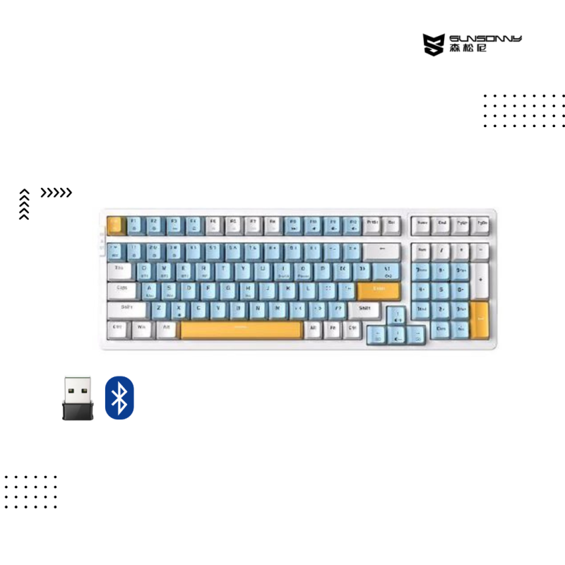 Keyboard SUNSONNY | N-J90 GAMING ( Wireless + Bluetooth )​​ (​Sea Salt B Ice Blue Light )Switch : Gold brown