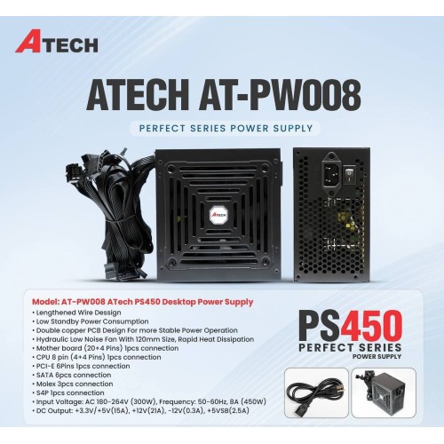 Power Supply ATECH  | AT- PW008 -PS450 ( 300W )