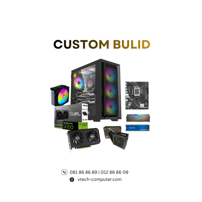 Desktop Custom | PC Build ( Intel i5-14400F / 16GB/ 512 GB PCIE+ 1TB HDD / RTX5050-8GB OC/ DOS )