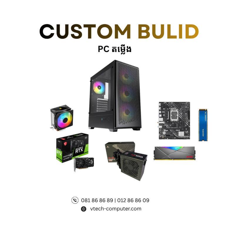 Desktop Custom | PC Build ( Intel Core i5-12400F / 16GB/ 512 GB PCIE  / RTX3050-6GB/ DOS )