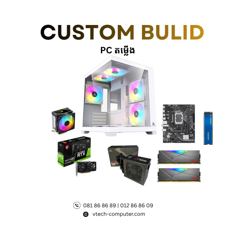 Desktop Custom | PC Build ( Intel Core i5-12400F / 32GB/ 512 GB PCIE / RTX3050-6GB/ DOS ) White