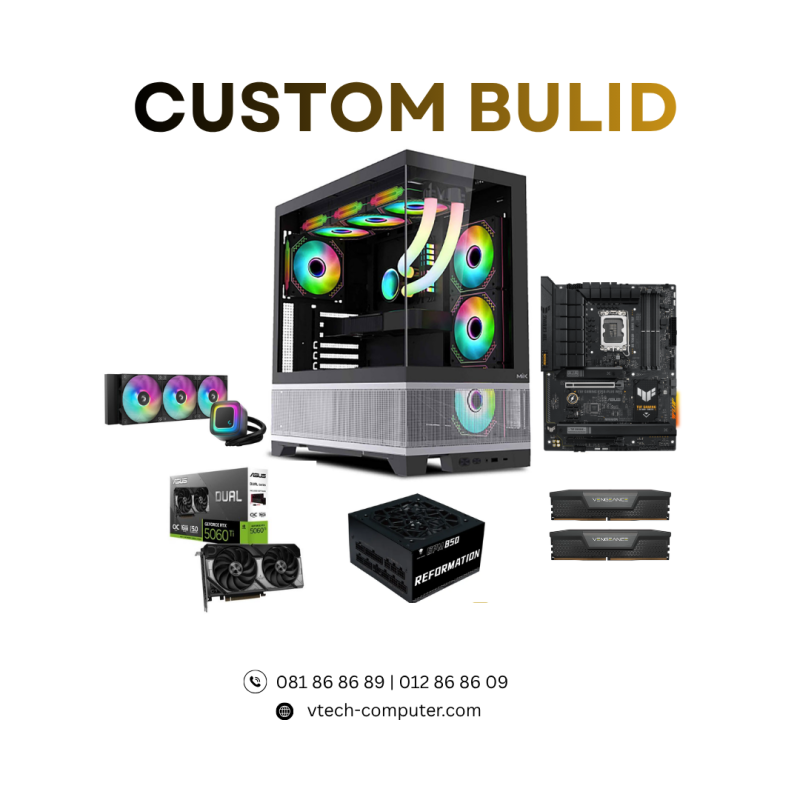 Desktop Custom | PC Build ( Intel Core i7-14700KF / 32GB/ 1 TB PCIE / RTX5060Ti-16GB OC/ DOS )