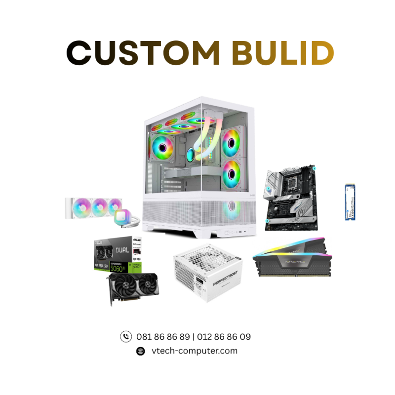 Desktop Custom | PC Build ( Intel Core i7-14700KF / 32GB/ 1 TB PCIE / RTX5060Ti-8GB OC/ DOS ) White