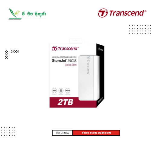 External Transcend HDD | ( 2TB ) 2.5" Portable HDD, StoreJet C3S, Aluminum alloy, type C (TS2TSJ25C3S)