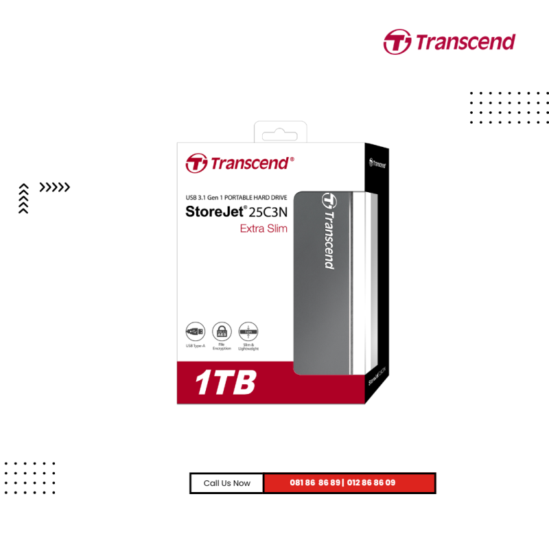 External Transcend HDD | (​​ 1 TB )Storejet 2.5 C3N 1TB USB3.1 Gen (TS1TSJ25C3N)