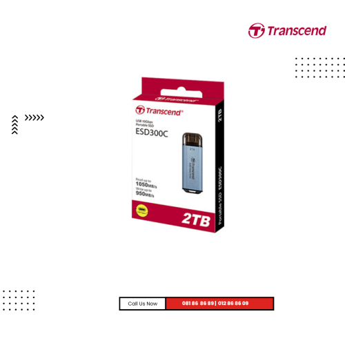 External Transcend SSD | ( 2 TB )  ESD300C TS2TESD300C  USB 10Gbps-Type C-Sky Blue