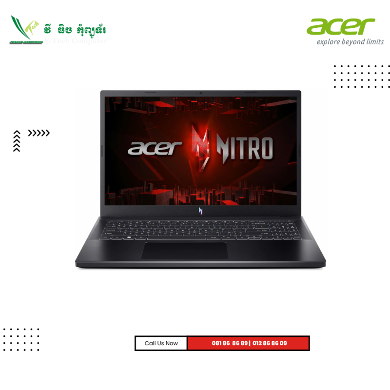 ACER Nitro V  | ANV15-51-59F2 -Obsidian Black ( Intel Core i5-13420H / 16GB / 512GB PCIE  SSD /15.6"FHD  /RTX2050-4GB /DOS )