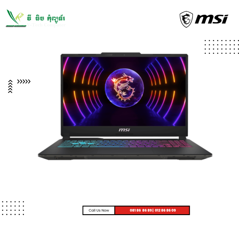 MSI Cyborg  15 | A13UC-2067KH-BLACK ( Intel Core i5-13420H/ 8GB / 512 GB PCIE /15.6"FHD(144Hz) /RTX3050-4GB /Win 11)