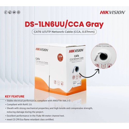 Cable CAT6 Ethernet  HIK VISION - BOX/305M ( DS-1LN6UU/CCA GRAY )