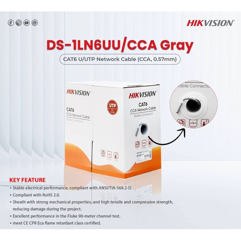 Cable CAT6 Ethernet  HIK VISION - BOX/305M ( DS-1LN6UU/CCA GRAY )
