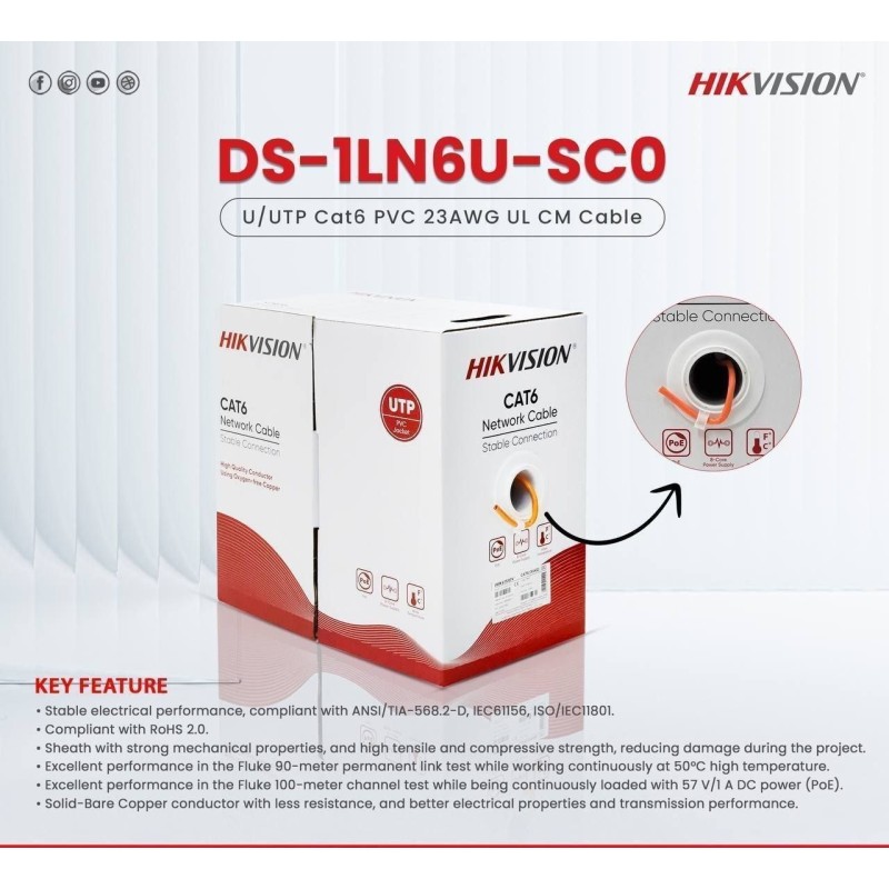 Cable CAT6 Ethernet  HIK VISION - BOX/305M ( DS-1LN6U-SCO )