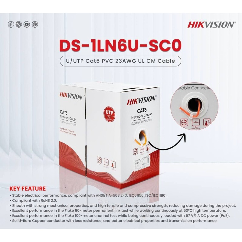 Cable CAT6 Ethernet  HIK VISION - BOX/305M ( DS-1LN6U-SCO )
