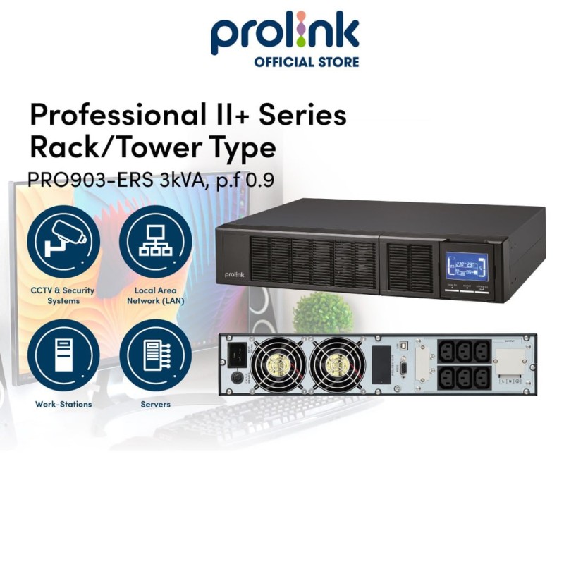 UPS Prolink | 3KVA -PRO903-ERS, Rack mount, LCD, 7xIEC, USB, RS232, PF0.9 (battery 9AHx6)