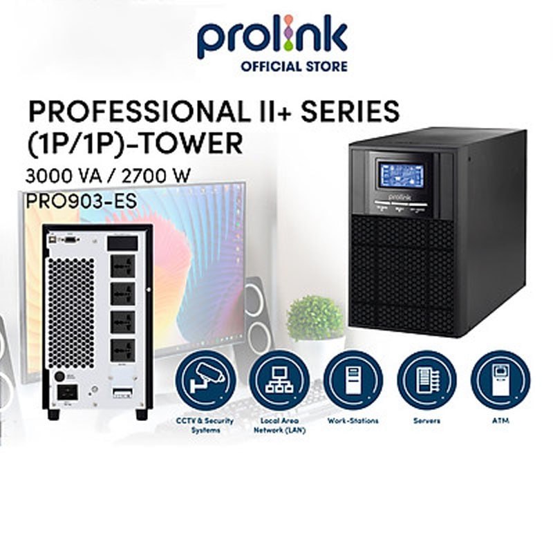 UPS Prolink  | 3KVA-PRO903-ES, LCD, 4U, USB, RS232 port, PF0.9 (battery 9AHx6)